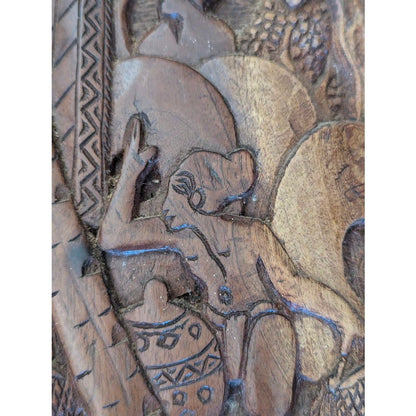 Antique Palauan Storyboard Hand Carved Wood Relief Folk Art Signed Willard Deocr