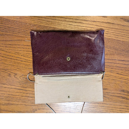 Vintage Burgundy Crinkled Leather Convertible Chain Clutch Shoulder Bag