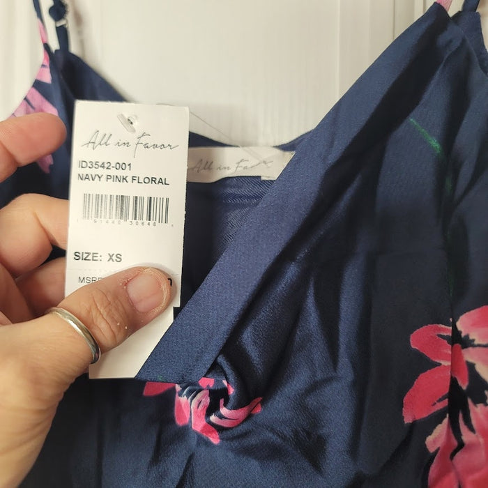 NEW All in Favor XS Womens Slip Dress Floral Blue Pink Cocktail