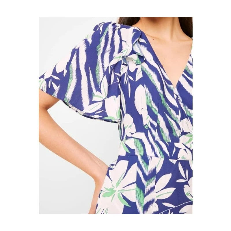French Connection V-Neck Surplice Side Tie Wrap Midi Dress Sz 4 Clement Blue NWT