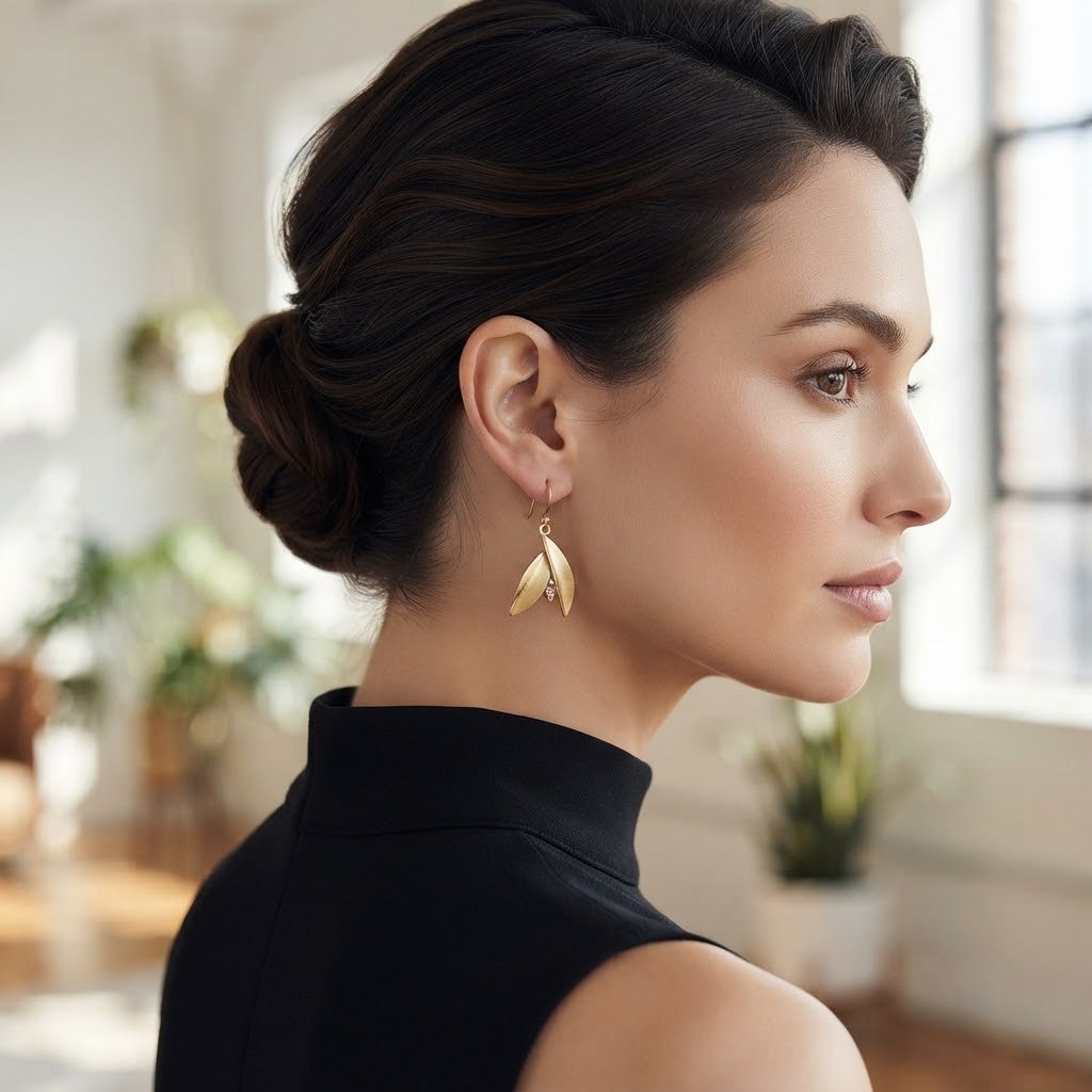 Area Stars 14K Gold Plated Brass Leaf Dangle Earrings Elegant Minimalist
