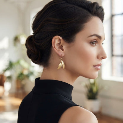 Area Stars 14K Gold Plated Brass Leaf Dangle Earrings Elegant Minimalist