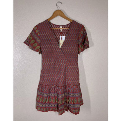 NEW $72 RAGA Avah Faux Wrap Mini Dress Small Anthropologie Boho wine multi