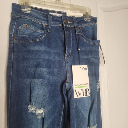 WBB Wanna Better Butt Blue Jean Flared Bell Size 1/25 Raw Hem Destroyed Long NEW