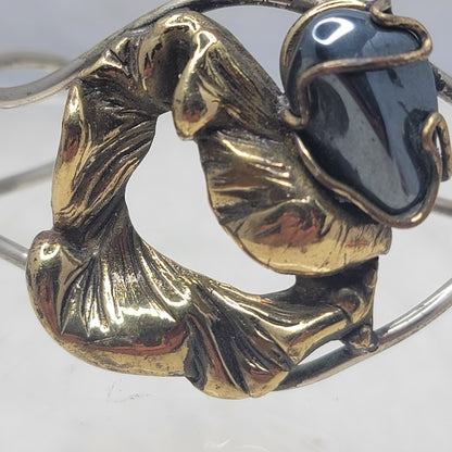 Vintage Molten Brutalist Sculptural Mixed Metal Cuff Bronze & Polished Hematite