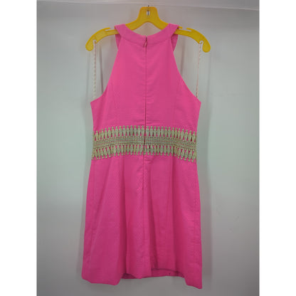 Lilly Pulitzer Pink Janice Shift Dress Gold Lace Waist Size 2 Preppy