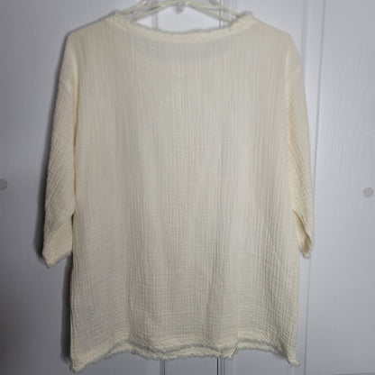 Eileen Fisher Gauze Medium Organic Cotton Raw edge textured Cream blouse top