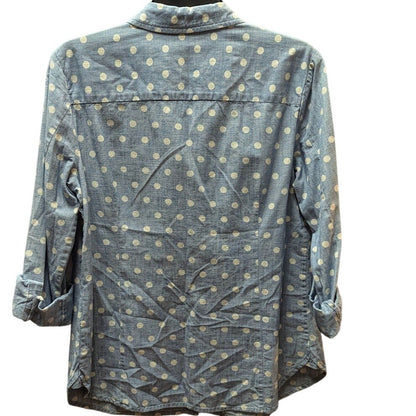 Tommy Hilfiger Blue White Polka Dot Chambray Button-Down Shirt Top Small NEW y2k