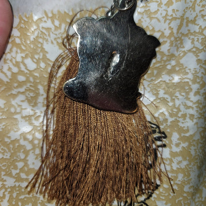 Wood Metal silver tone elephant Ganesh pendant Single Strand Necklace tassel