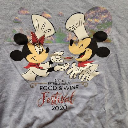Disney Epcot T-Shirt Large Tank Top Food Wine Festival Blue womens Mickey Minnie