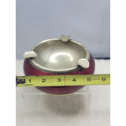 Vintage Alpaca Silver Orb Ashtray Metallic Red Enamel MidCentury Modern Spain