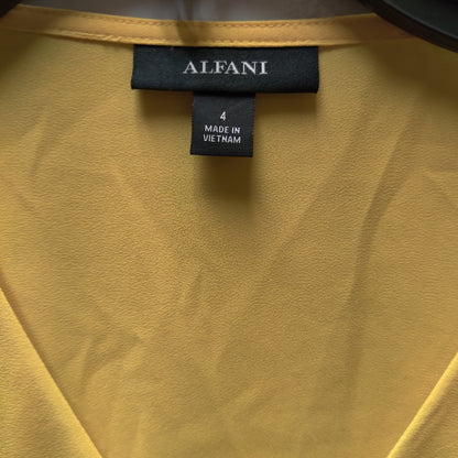 Alfani Yellow V-Neck Tie Sleeve Blouse Chic Casual career Wear Top Size Small
