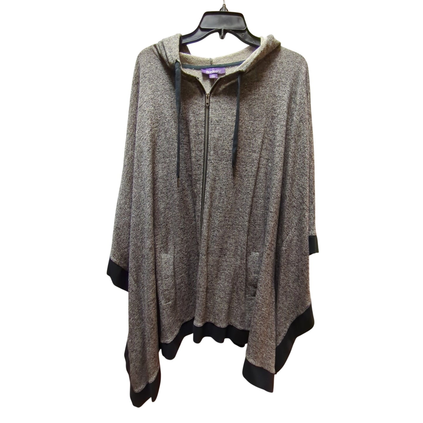 Roaman's Hooded Knit Poncho Cape Cardigan Grey Marled Gorpcore Athleisure M/L