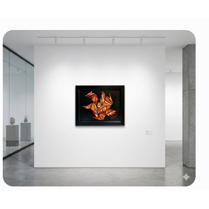 Original Geometric Phoenix Oil Painting on Canvas Abstract Firebird Art RUDE 11