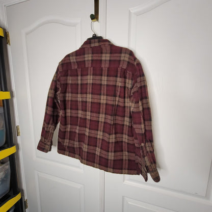 Heavy 100% Cotton Size Large St. Johns Bay burgundy oak plaid long sleeve Shirt