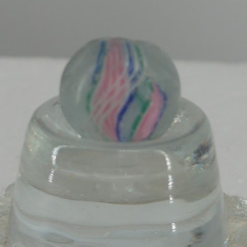 Antique German Latticinio Core Swirl Pink Blue Glass Marble 5/8" Toy Gem #BOXA4