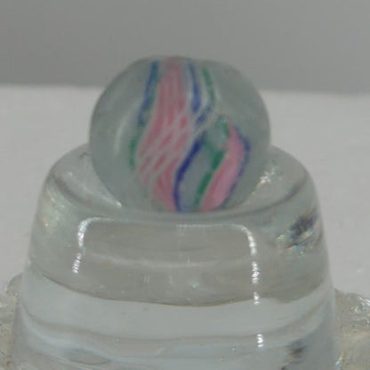 Antique German Latticinio Core Swirl Pink Blue Glass Marble 5/8" Toy Gem #BOXA4