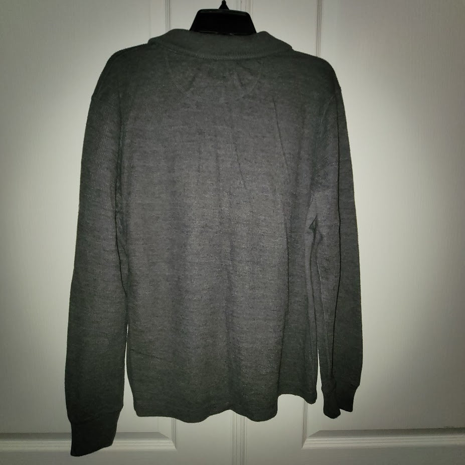 Lucky Brand Medium Heavyweight Grey Collared Henley Pullover Sweater Button