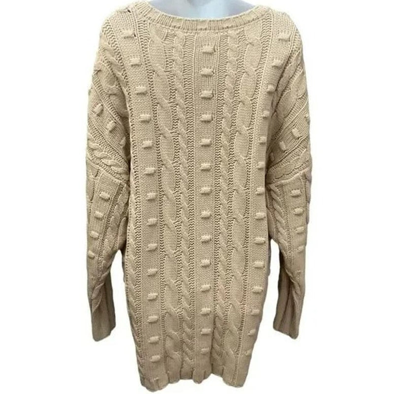 AFRM Bostom Long V-Neck Cable Knit Sweater Size XS/Extra Small in Sand/Tan NWT