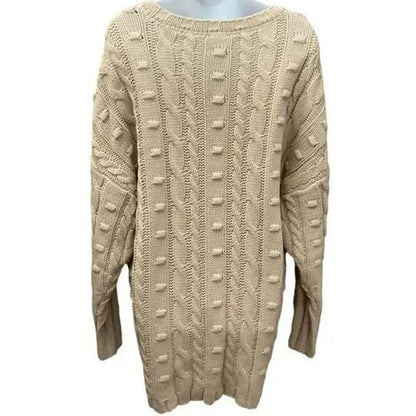 AFRM Bostom Long V-Neck Cable Knit Sweater Size XS/Extra Small in Sand/Tan NWT