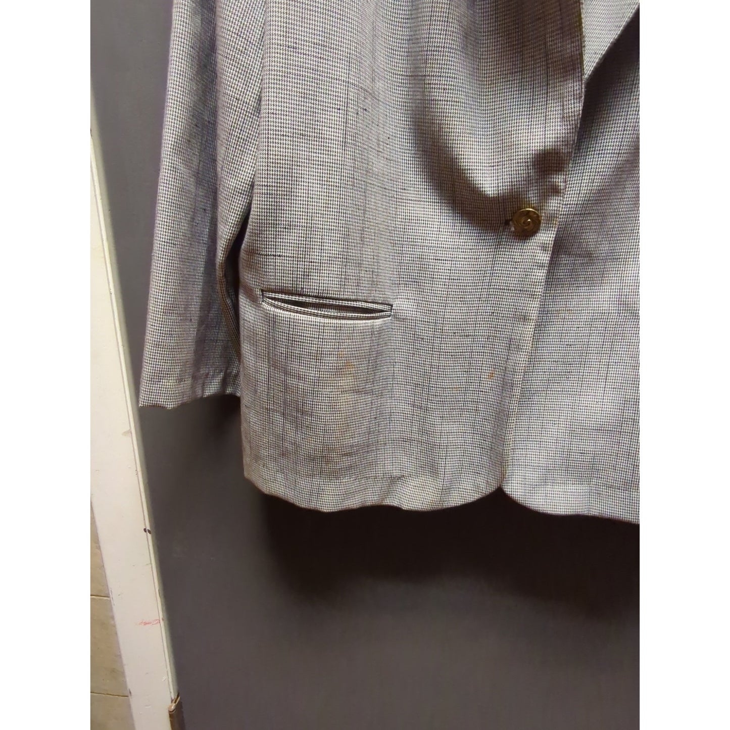 Sellecca Vintage Plaid Blazer Jacket Grey Textured Office Career Chic Size 20