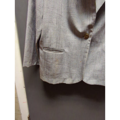Sellecca Vintage Plaid Blazer Jacket Grey Textured Office Career Chic Size 20