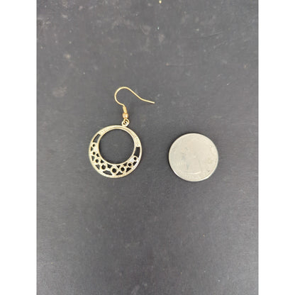 Gold Tone Openwork Filigree Circular Hoop Dangle Earrings