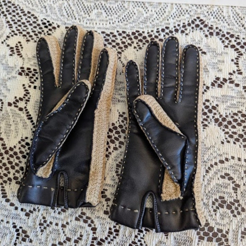 Vintage Aris Nova Kid Gloves Chocolate Brown Tan Faux Leather Vegan Size Small