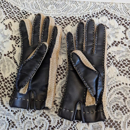 Vintage Aris Nova Kid Gloves Chocolate Brown Tan Faux Leather Vegan Size Small