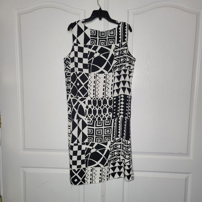 Versailles New York Black White Geometric Long tunic Side Slit Sleeveless Large