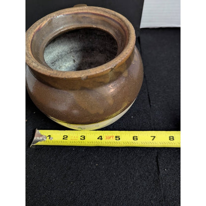 Vintage Stoneware Bean pot stews glazed finish handle brown cream 1 Quart