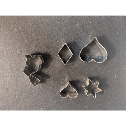 Vintage Metal Mini Cookie Cutters Set of 5 Heart Star Rabbit Diamond Spade Shape