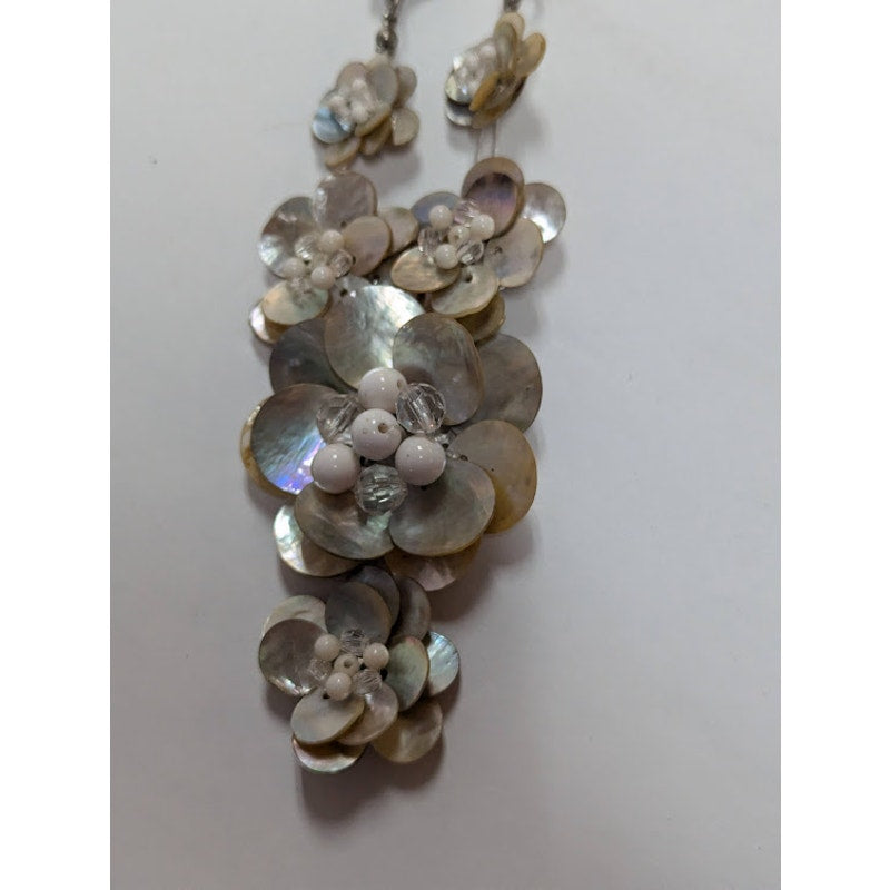 vintage Shelf and beads Flower Necklace STATEMENT Cascading Bouquet beachcomber