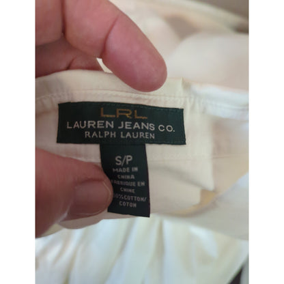 Lauren Ralph Lauren Small Petite White Button Up Roll Tab Sleeves Shirt