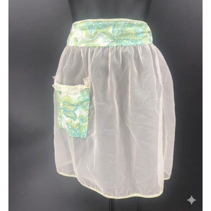 Vintage Women's Sheer 1950s Kitchen Apron Tie Waist Front Pocket Cream One Size
