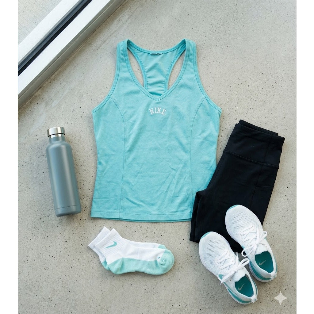 Nike Vintage Aqua Turquoise Embroidered Spellout Racerback Tank Top Large