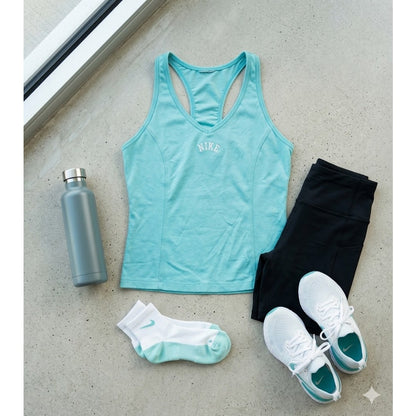 Nike Vintage Aqua Turquoise Embroidered Spellout Racerback Tank Top Large