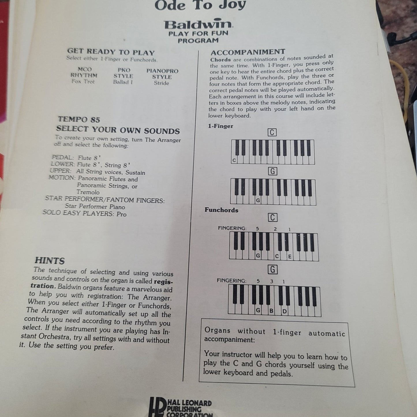 Vintage LOT OF 10 BALDWIN BEGINNER Bundled Sheet Music Organ Instruction