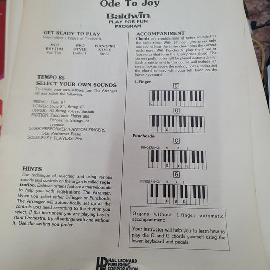 Vintage LOT OF 10 BALDWIN BEGINNER Bundled Sheet Music Organ Instruction