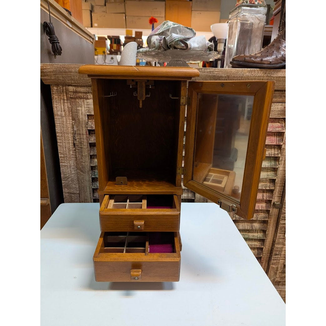 Vintage '84 Handmade Signed Wooden Jewelry Box Cabinet Armoire Amazing Craftsman