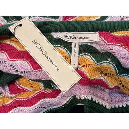 BCBGeneration One Shoulder Zigzag Crochet Crop Top Sz Medium in Multi Stripe NWT