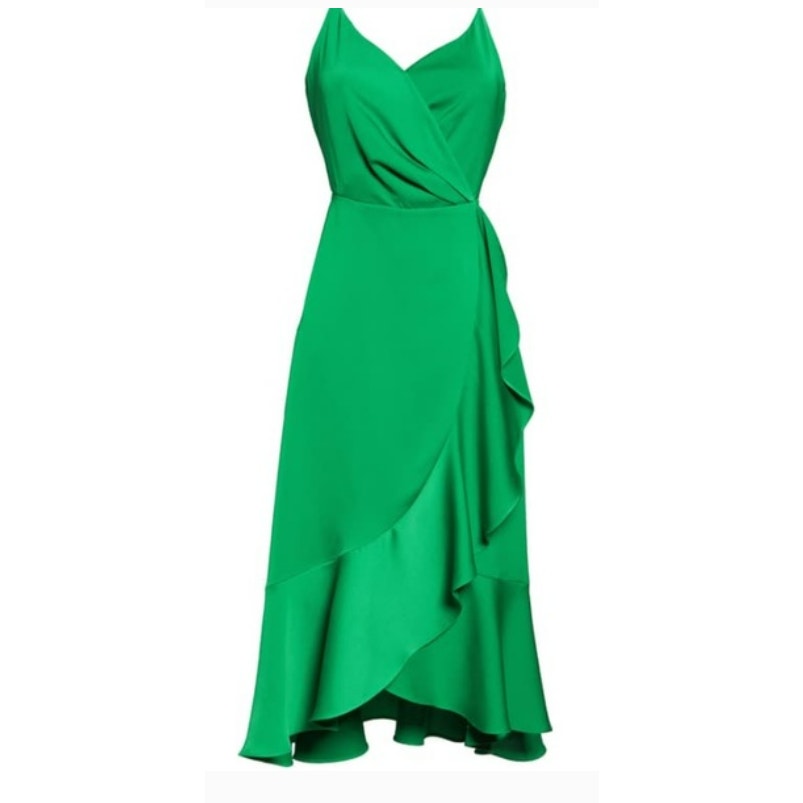 NWT Chelsea28 Midi Spaghetti Strap Drape Ruffle Gown Sz Medium in Green Peacock
