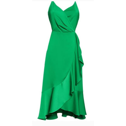 NWT Chelsea28 Midi Spaghetti Strap Drape Ruffle Gown Sz Medium in Green Peacock