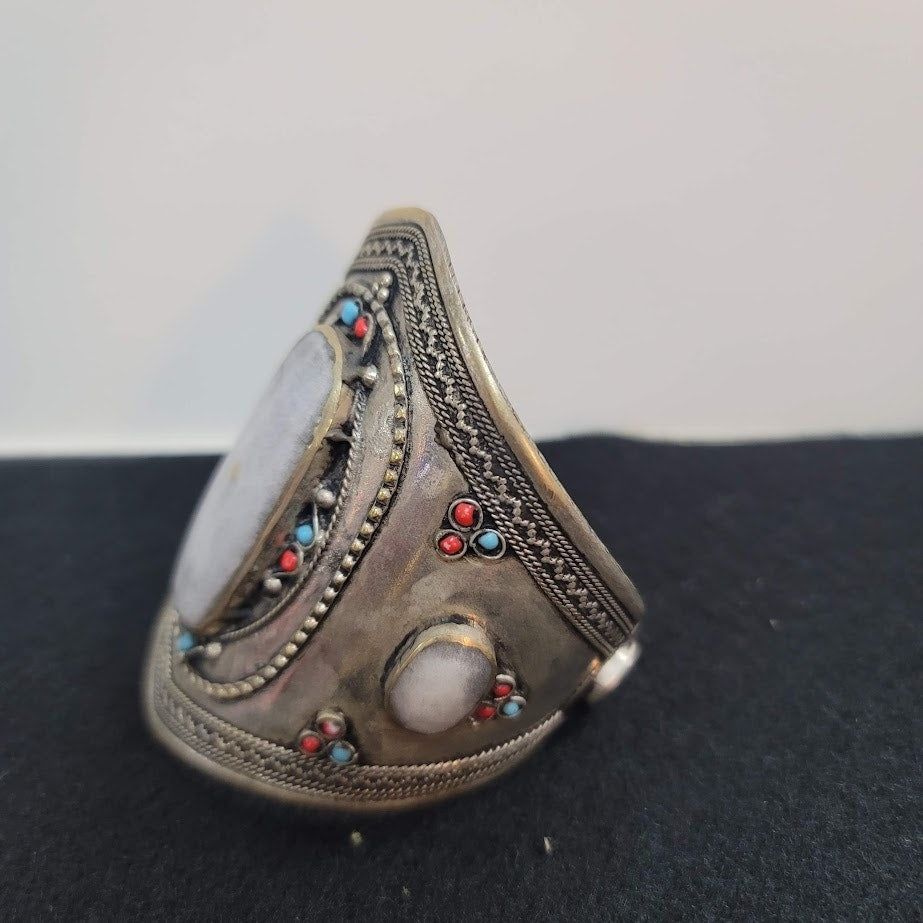 Cuff bracelet Kuchi Tribal Stone Alpaca Silver Turkmen Afghan Ethnic Boho