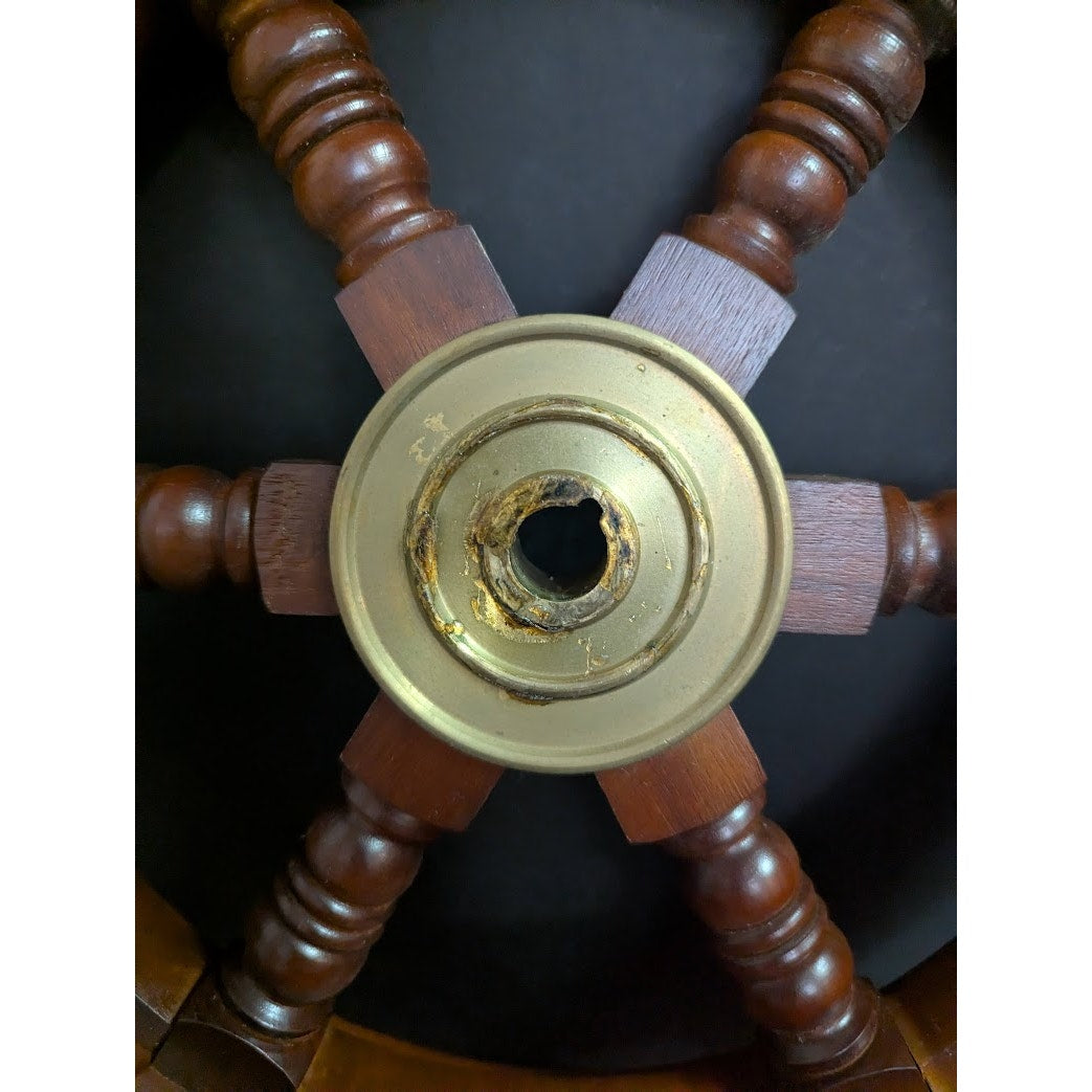 Vintage 20" wood and brass Ship Steering Wheel Fishing Boat Nautical Beach Deocr