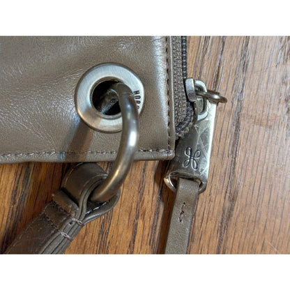 Vintage Hobo International Taupe Leather Grommet Wristlet Clutch Wallet
