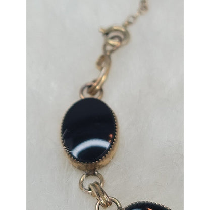 Vintage 12K Gold Filled Black Onyx Oval Link Bracelet Antique Co MidCentury Glam