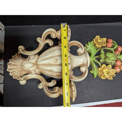 Vintage 60's PAIR  wall candleholders flower vase amphora HOMCO large Ornate