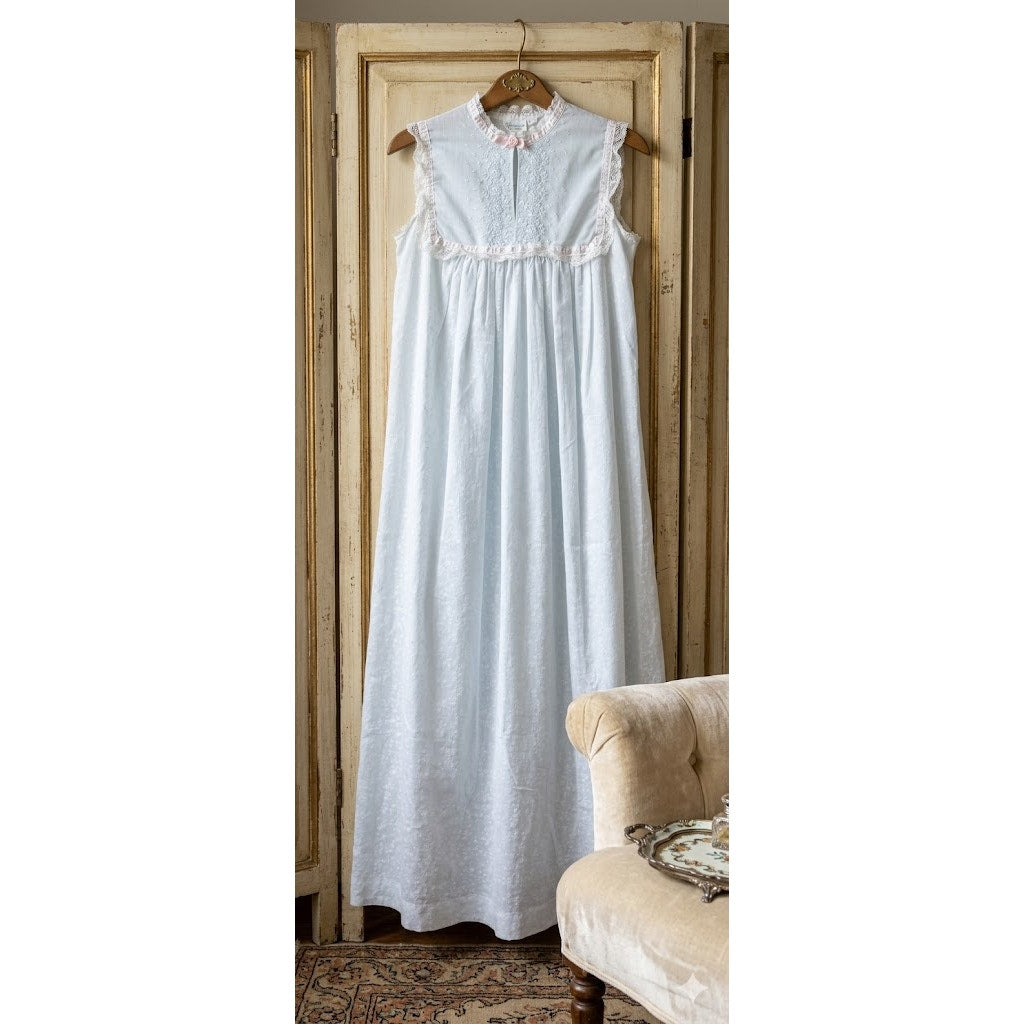 Vintage Christian Dior Blue Cotton Blend Eyelet Nightgown Small Luxury Boudoir