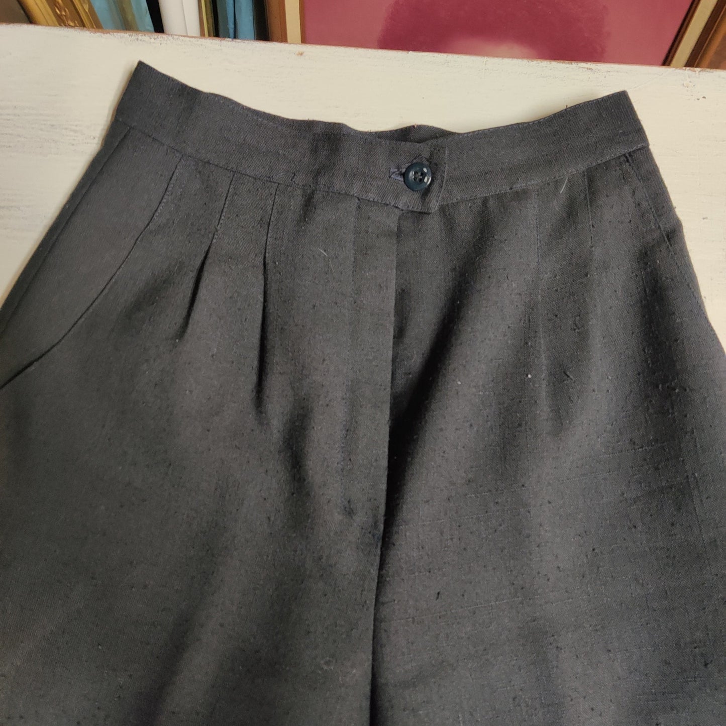 Antonio Melani Nubby Linen Pleated Pants 4 High Waist Wide Leg Charcoal Black